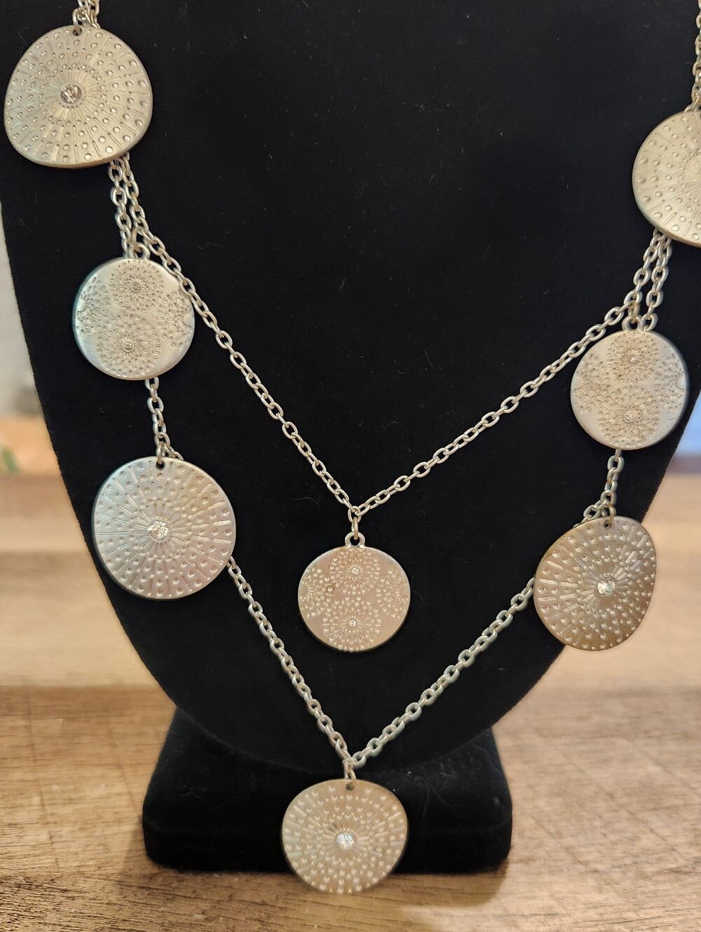 Silvertone Fashion Disk Necklace